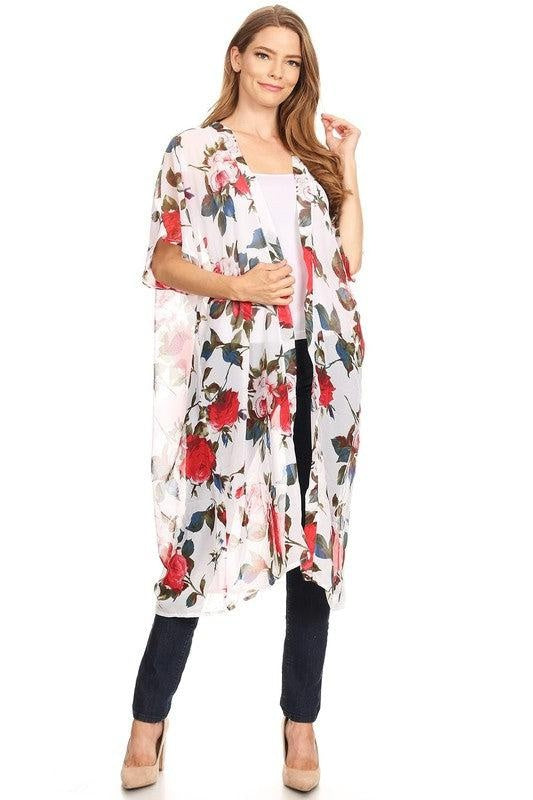 White Floral Chiffon Kimono-One Size freeshipping - My Royal